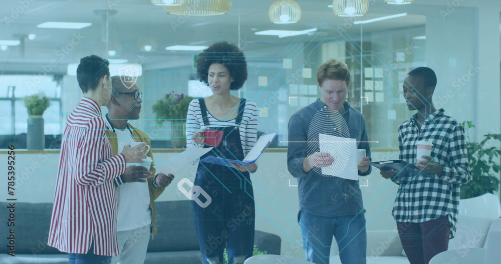 Poster Image of fingerprint over diverse business people in office