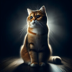 Obraz premium Cat head, isolated on a dark background, bioluminescent lightning, Close Up