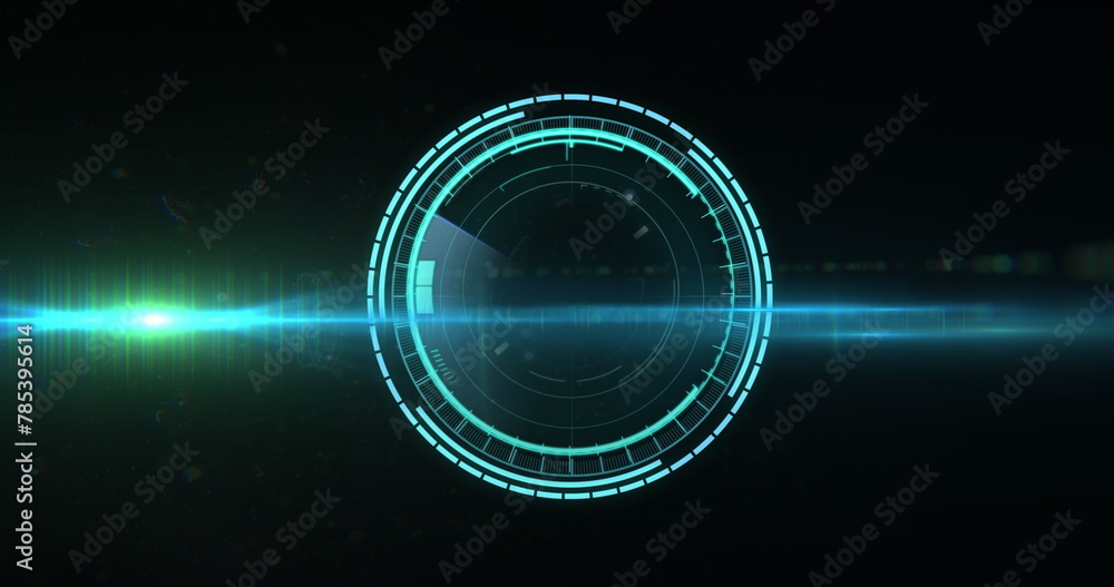 Poster image of light trails over scope scanning on black background