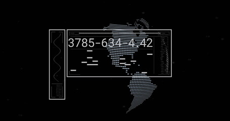 Image of data processing over globe on black background
