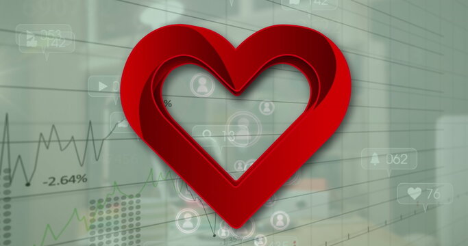 Image of hearts over data processing and icons - Powered by Adobe