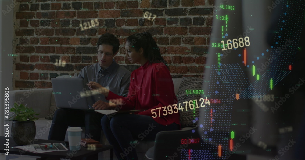 Poster Image of financial data processing over business people in office