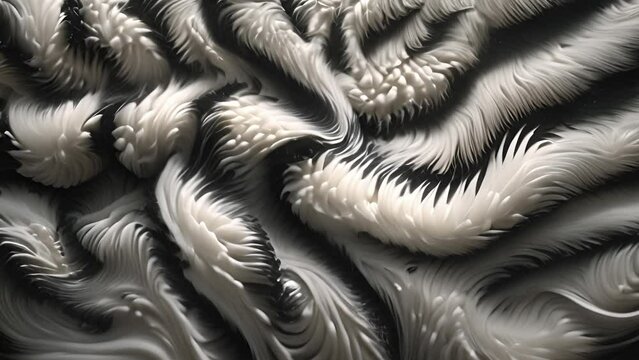 Zebra fur soft moving around. Simple zebra print motion background. This black and white striped animal print background animation 4k video. Abstract background texture black and white