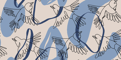 Seamless pattern of a birds. Vector Modern line illustrations.
- 785396677