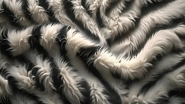 Zebra fur soft moving around. Simple zebra print motion background. This black and white striped animal print background animation 4k video. Abstract background texture black and white