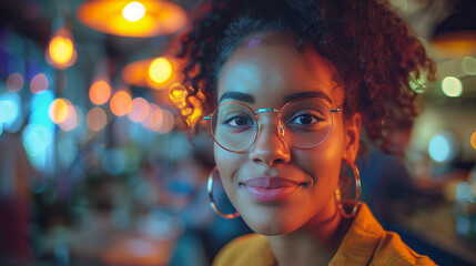 Portrait of a beautiful young african american woman with eyeglasses