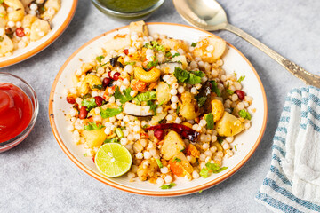 Sabudana Khichdi is a gluten-free Indian dish made with soaked tapioca pearls, potatoes, peanuts, and spices. It’s popular during fasting days.