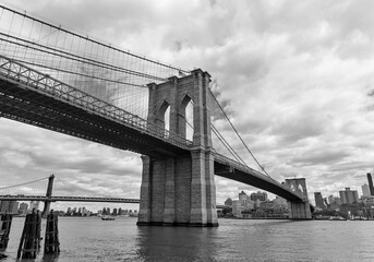 brooklyn bridge detail (suspension over east river in new york city) nyc tourist destination...