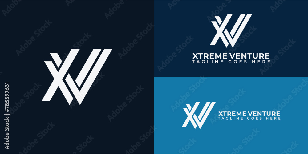 Aufkleber abstract initial letter xv or vx logo in white color isolated on multiple background colors. the log