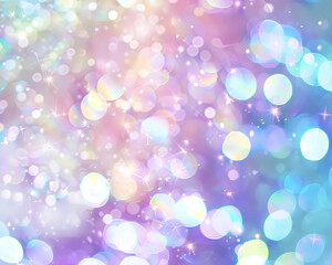 Obraz premium Pastel Colors Glittering Lights with Dreamy Bokeh, banner, background for event invitation, New Year's or Christmas decoration, Party Time, Festival Holiday, Birthday, Space for text