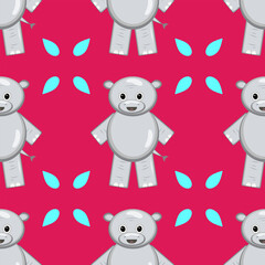 Cute cartoon hippo pattern. Hippo on a red pink background. Vector illustration for design and print.