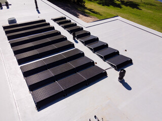 Photovoltaic system.  Solar Panels on Flat Roof. Roof Solar Mounting System