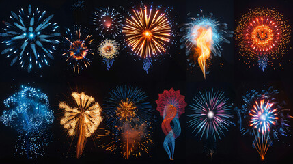 Fireworks if Various Colors and Shapes
