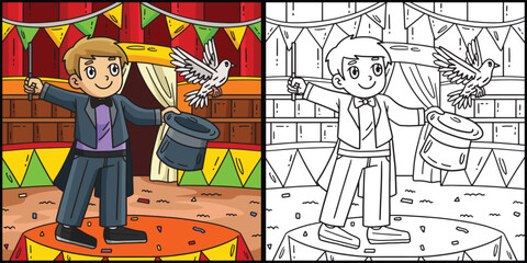 Circus Magician with a Hat and Dove Illustration