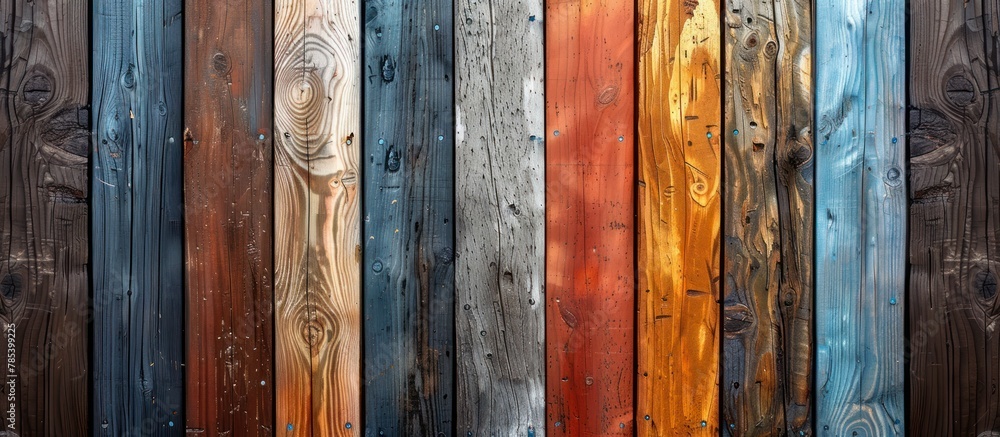 Poster wooden wall constructed using various colors and types of wood, creating a visually interesting and 