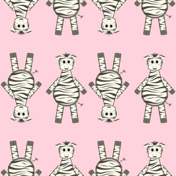 Pattern with Zebra. Black and white with pink background. Cute cartoon zebra vector