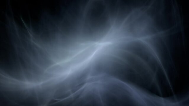 Fractal flame, gas, nebula, smoke, fire or plasma. Looping abstract animation. Soft evolving curves. Background or screen saver. Grey, silver, black and white.