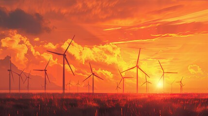 Sunset Wind Turbines Harnessing Renewable Energy