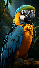 Fototapeta premium Beautiful macaw parrot sitting on a branch in the jungle