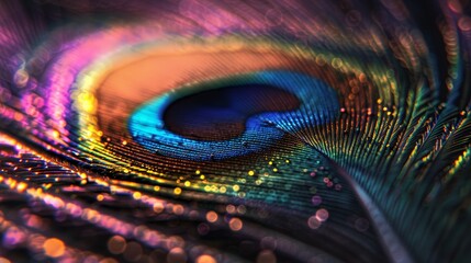 Naklejka premium Abstract Macro: A close-up photo of a peacock feather