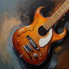 Oil painting guitar illustration - obrazy, fototapety, plakaty