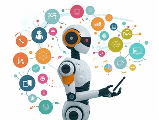 Robot AI with technology digital marketing concept