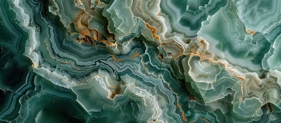Close-up view of a green and gold marble with intricate patterns and details. - obrazy, fototapety, plakaty