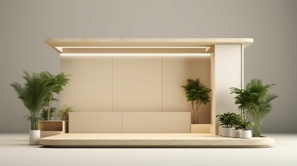 Sleek Modernity: A Captivating 3D Rendering Showcasing a Sleek Booth Exhibition Design Concept, Seamlessly Blending Minimalist Elegance with Innovative Architectural Concepts 