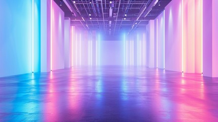 Radiant Showcase: A Captivating 3D Rendering of an Empty Exhibition Hall Illuminated in Soft Light, Showcasing Modern Elegance and Beauty in Architectural Design 