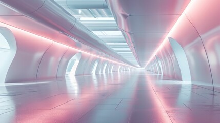 Tranquil Grandeur: A Captivating 3D Rendering of an Empty, Expansive Terminal Illuminated by Soft Light and Embellished with Beautiful Modern Design, Evoking a Sense of Serenity and Magnificence 