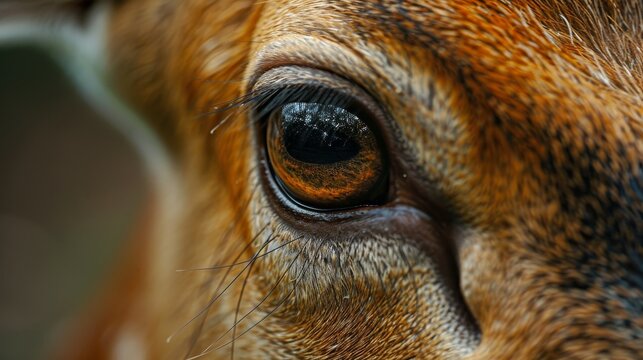 Eyes and Wildlife: An intimate macro close-up photo of a deers eye