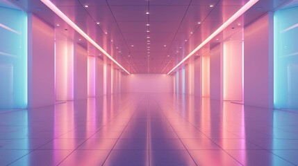 Radiant Elegance: A Stunning 3D Rendering of an Empty, Expansive Terminal Illuminated by Soft Light and Adorned with Beautiful Contemporary Design, Offering a Vision of Modernity and Grace in Transit 