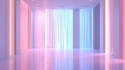 Ethereal Serenity: A Captivating 3D Rendering of an Empty Room Bathed in Soft Light and Harmonious Pastel Shades, Creating a Tranquil Oasis of Modern Elegance and Timeless Beauty 