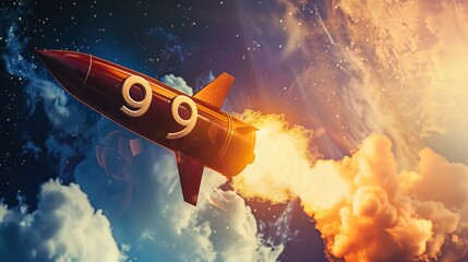 a dollar symbol depicted as a rocket blasting off into space, symbolizing the exponential growth and soaring success of the dollar in the global market