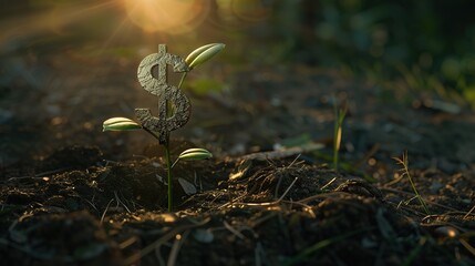 The dollar sign emerges from the seedling and grows into a healthy tree. It symbolizes the potential for financial growth.