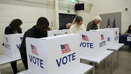 4K: Group of Voters voting at Polling Place for the USA Election.  People Vote at booths. Tracking shot. Stock Video Clip Footage - Powered by Adobe