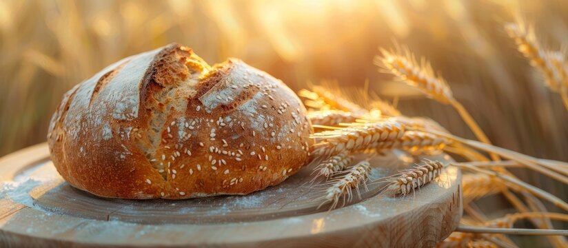 A loaf of bread placed on top of a wooden cutting board. - Powered by Adobe