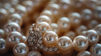 Jewelry and Gemstone: A macro close-up photo of a pearl necklace