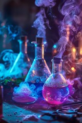 Alchemical experiments in hightech labs, vibrant potions meeting cuttingedge science