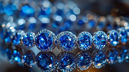 Jewelry and Gemstone: A macro close-up photo of a sapphire bracelet