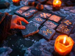 Augmented reality rune casting, divination for the digital age, ancient meets modern - obrazy, fototapety, plakaty
