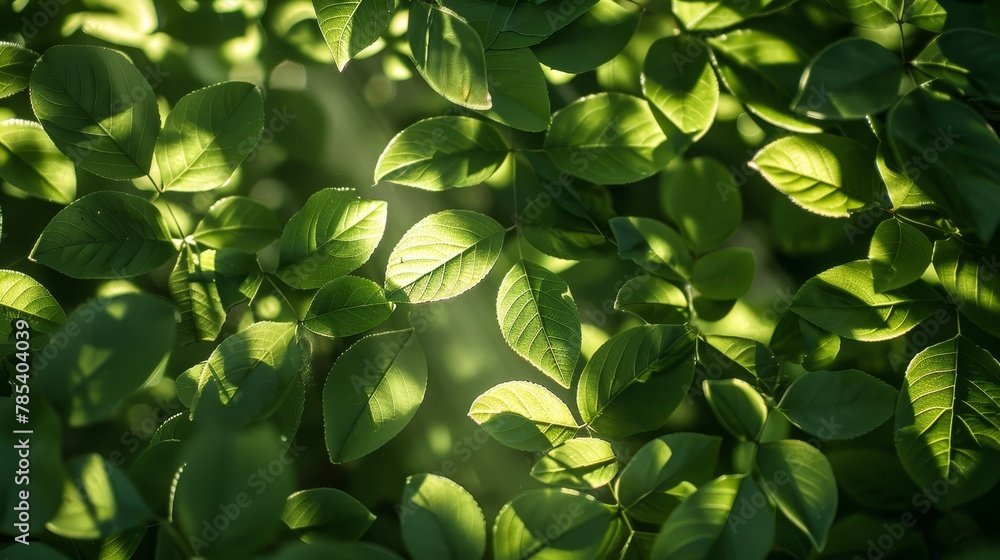 Poster leaf patterns: a photo of sunlight filtering through a canopy of leaves