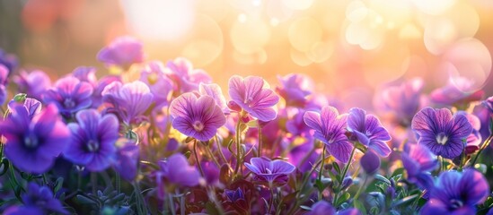 A bunch of vibrant purple flowers resting in the lush green grass under the warm sunlight.