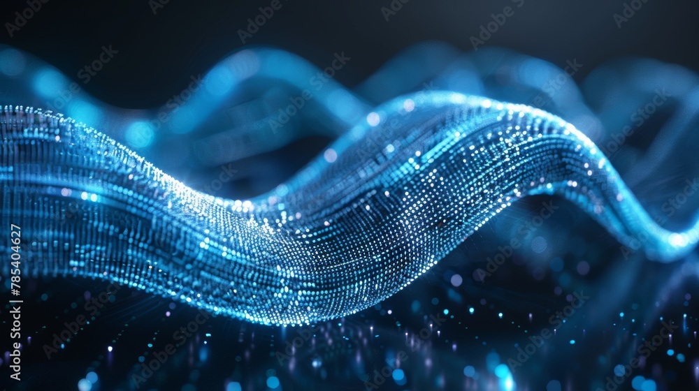 Poster digital network streamline connection with particle waves symbolizing information technology