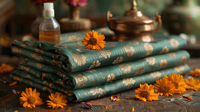 Indian Traditional green color Silk saree with pallu