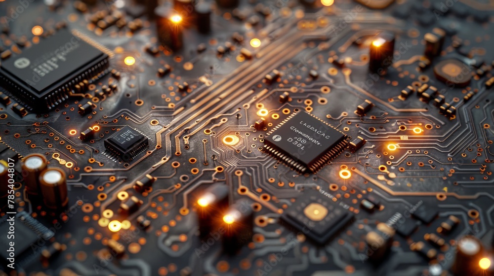 Poster technology close-up: a photo showcasing the intricate patterns and details of a circuit board