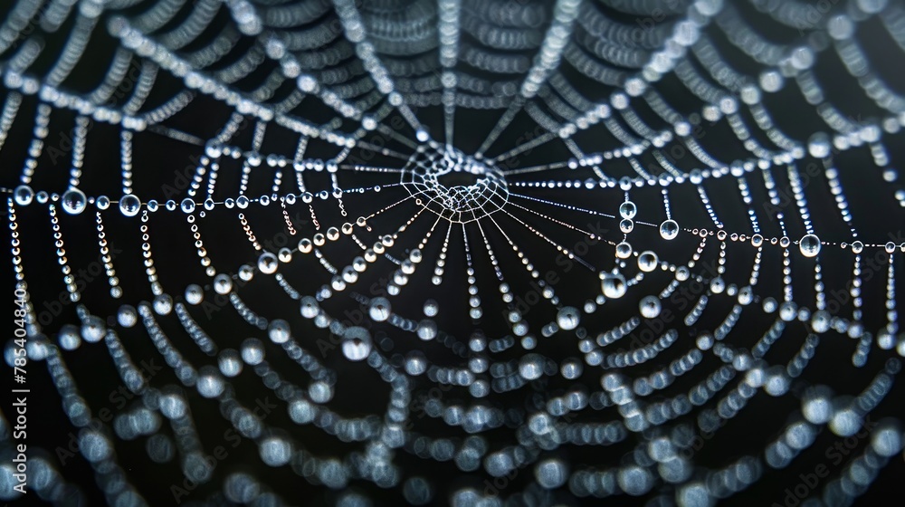 Wall mural textures and patterns: a photo macro close-up of raindrops on a spider web