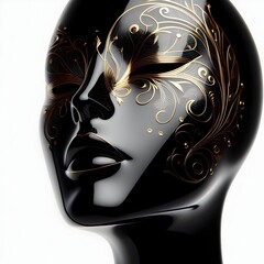 황금 무늬 심플 검은색 여자 얼굴 조각상