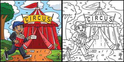 Child in Front of a Circus Tent Illustration