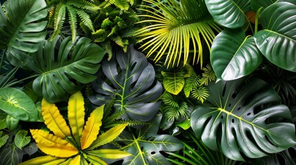 Tropical Leaves: A photo of a variety of tropical leaves in different shapes and sizes